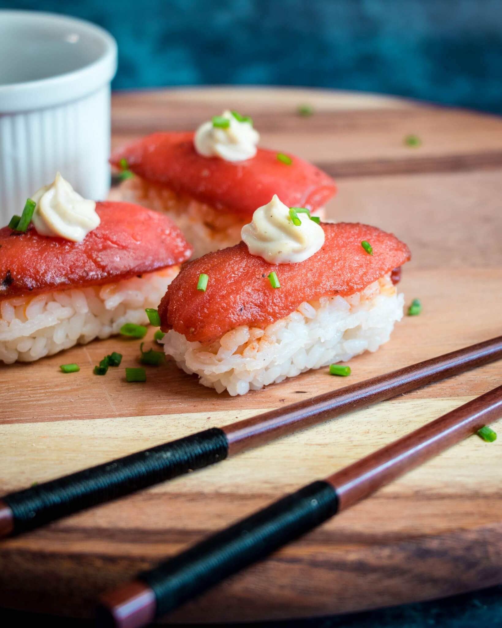 Tomato Katsuo Nigiri Sushi - Plant-Based Matters