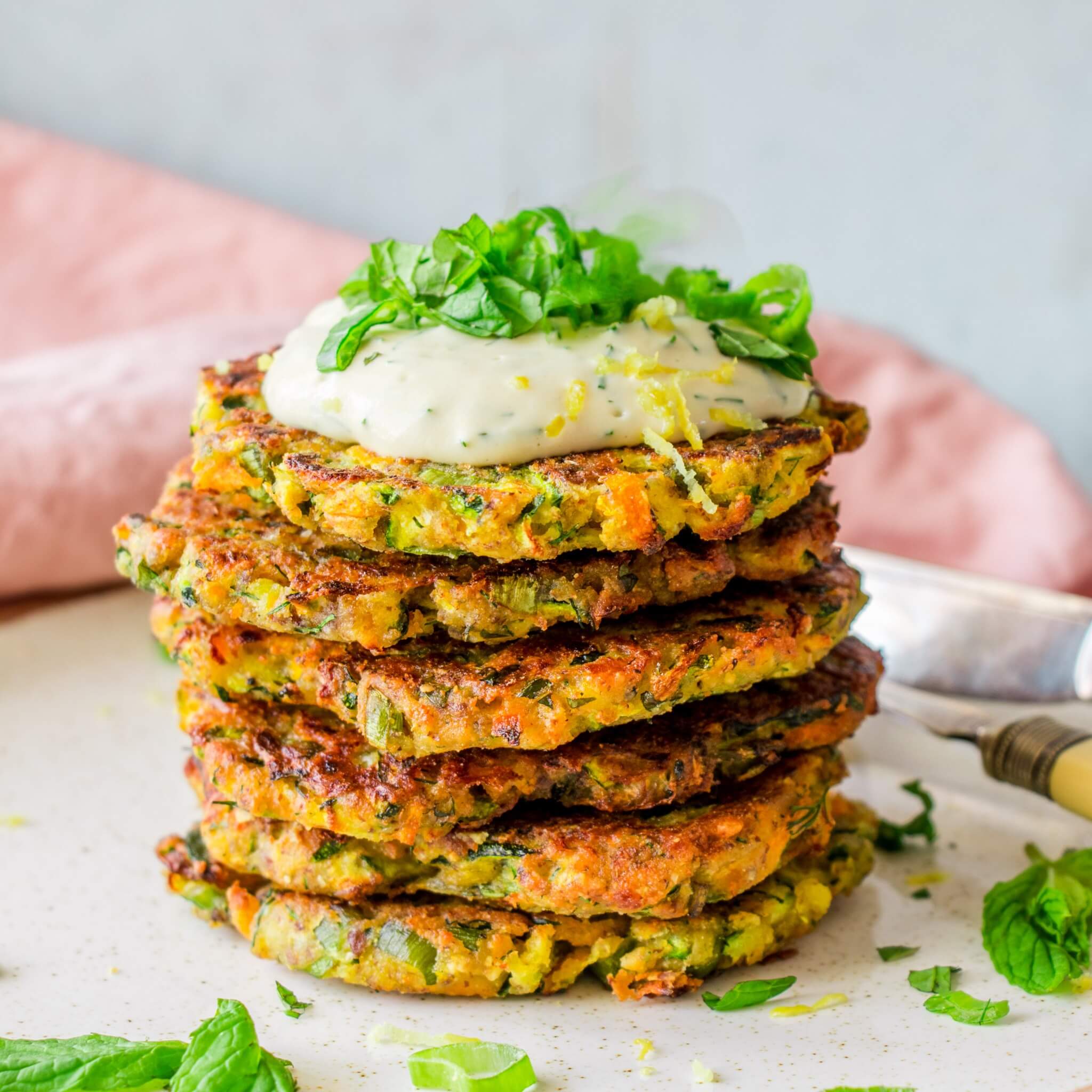 Zucchini Fritters with Dill Sour Cream - The Tasty K